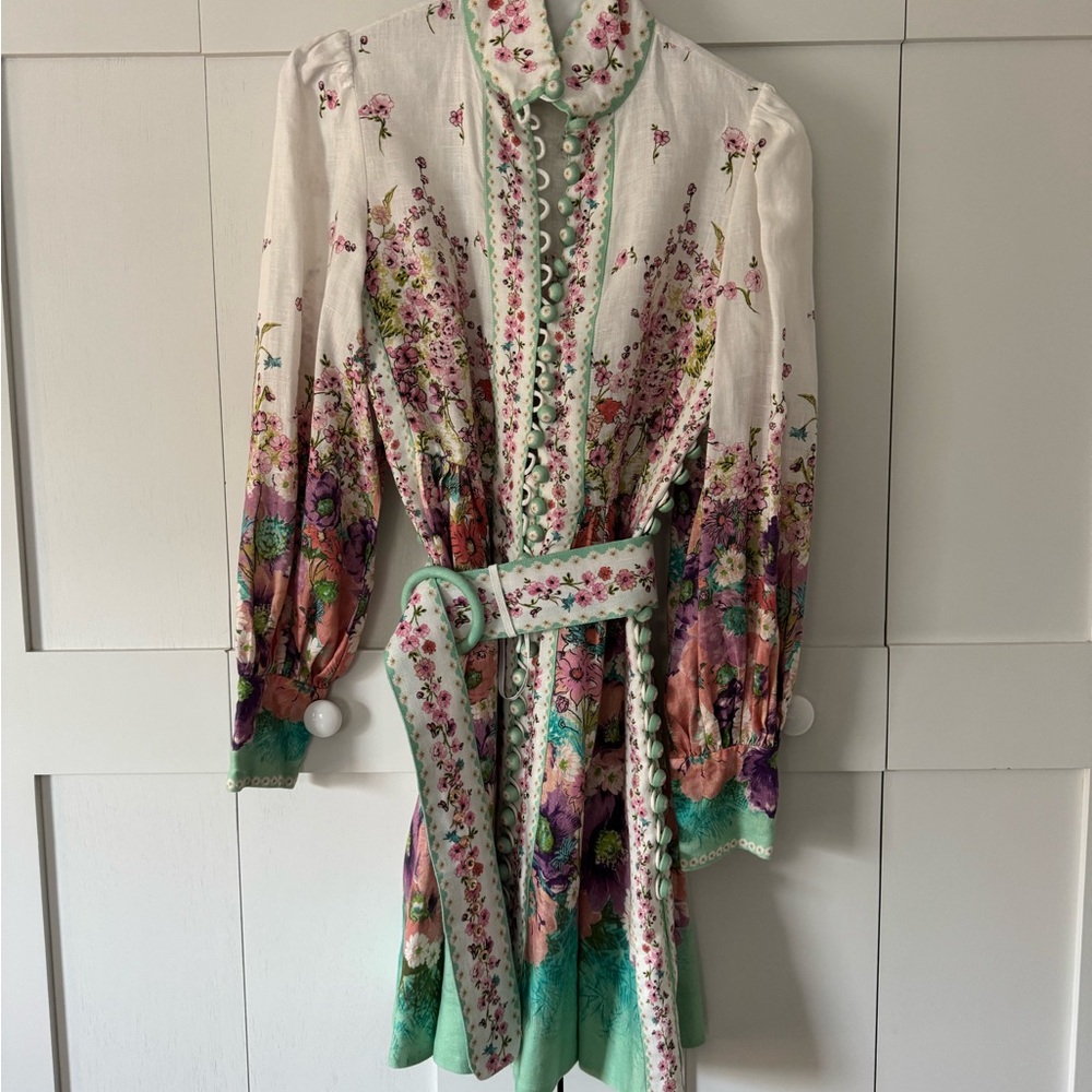 Floral Long-Sleeve Dress with Belt